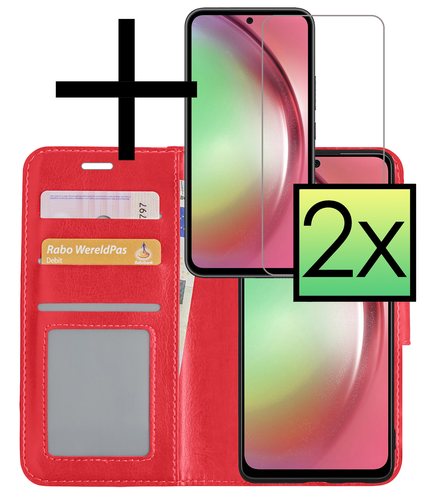 NoXx Hoes Geschikt voor Samsung A54 Hoesje Book Case Hoes Flip Cover Wallet Bookcase Met 2x Screenprotector - Rood
