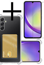 NoXx Hoes Geschikt voor Samsung A34 Hoesje Pasjeshouder Cover Shock Proof Case Siliconen Hoes Met Kaarthouder Met Screenprotector - Transparant
