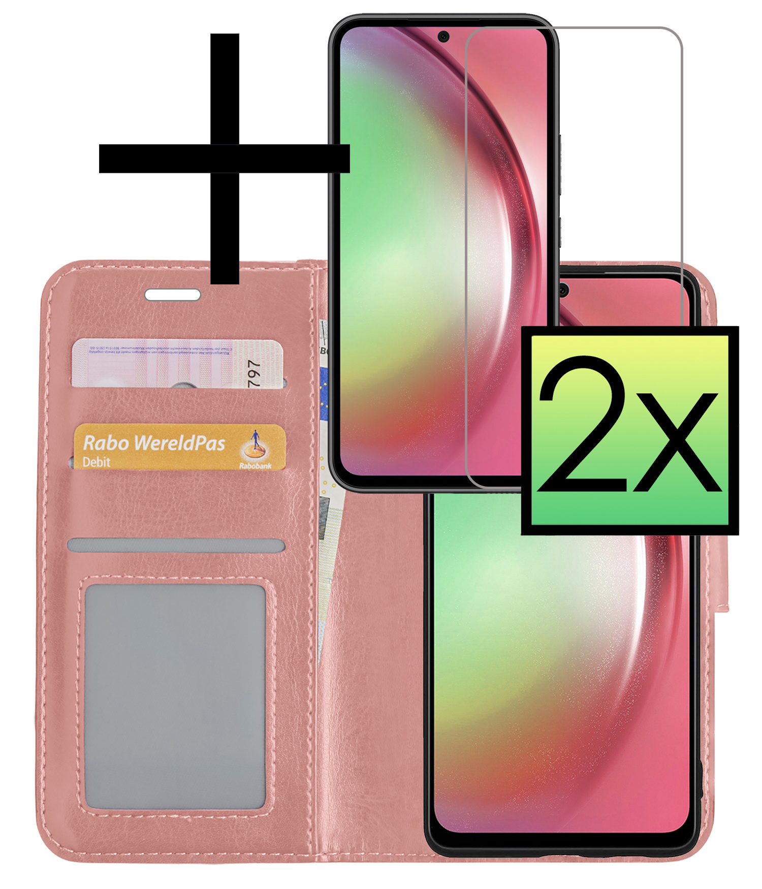 NoXx Hoes Geschikt voor Samsung A54 Hoesje Book Case Hoes Flip Cover Wallet Bookcase Met 2x Screenprotector - Rosé goud