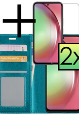 NoXx Hoes Geschikt voor Samsung A54 Hoesje Book Case Hoes Flip Cover Wallet Bookcase Met 2x Screenprotector - Turquoise