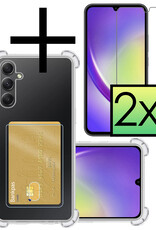 NoXx Hoes Geschikt voor Samsung A34 Hoesje Pasjeshouder Cover Shock Proof Case Siliconen Hoes Met Kaarthouder Met 2x Screenprotector - Transparant
