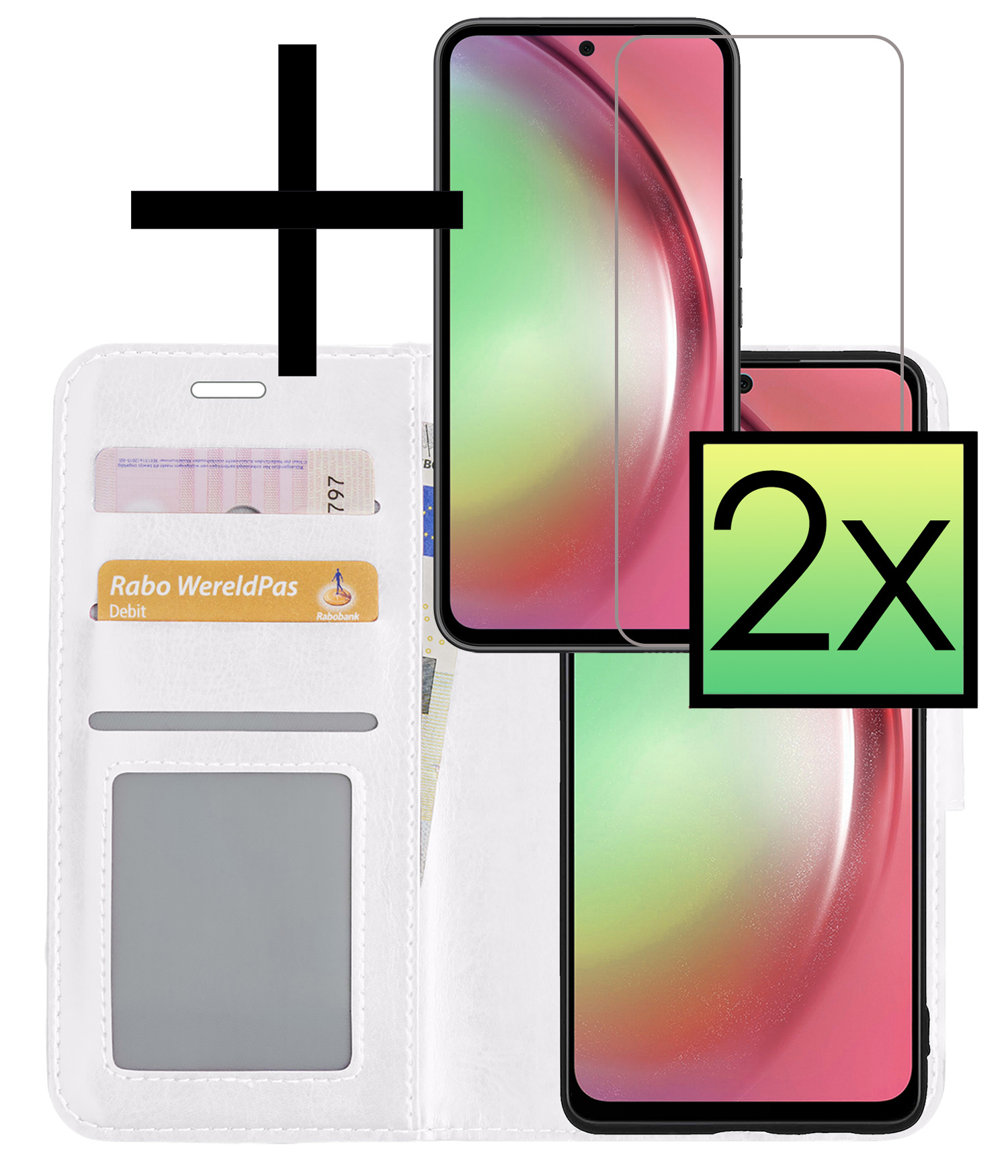 NoXx Hoes Geschikt voor Samsung A54 Hoesje Book Case Hoes Flip Cover Wallet Bookcase Met 2x Screenprotector - Wit