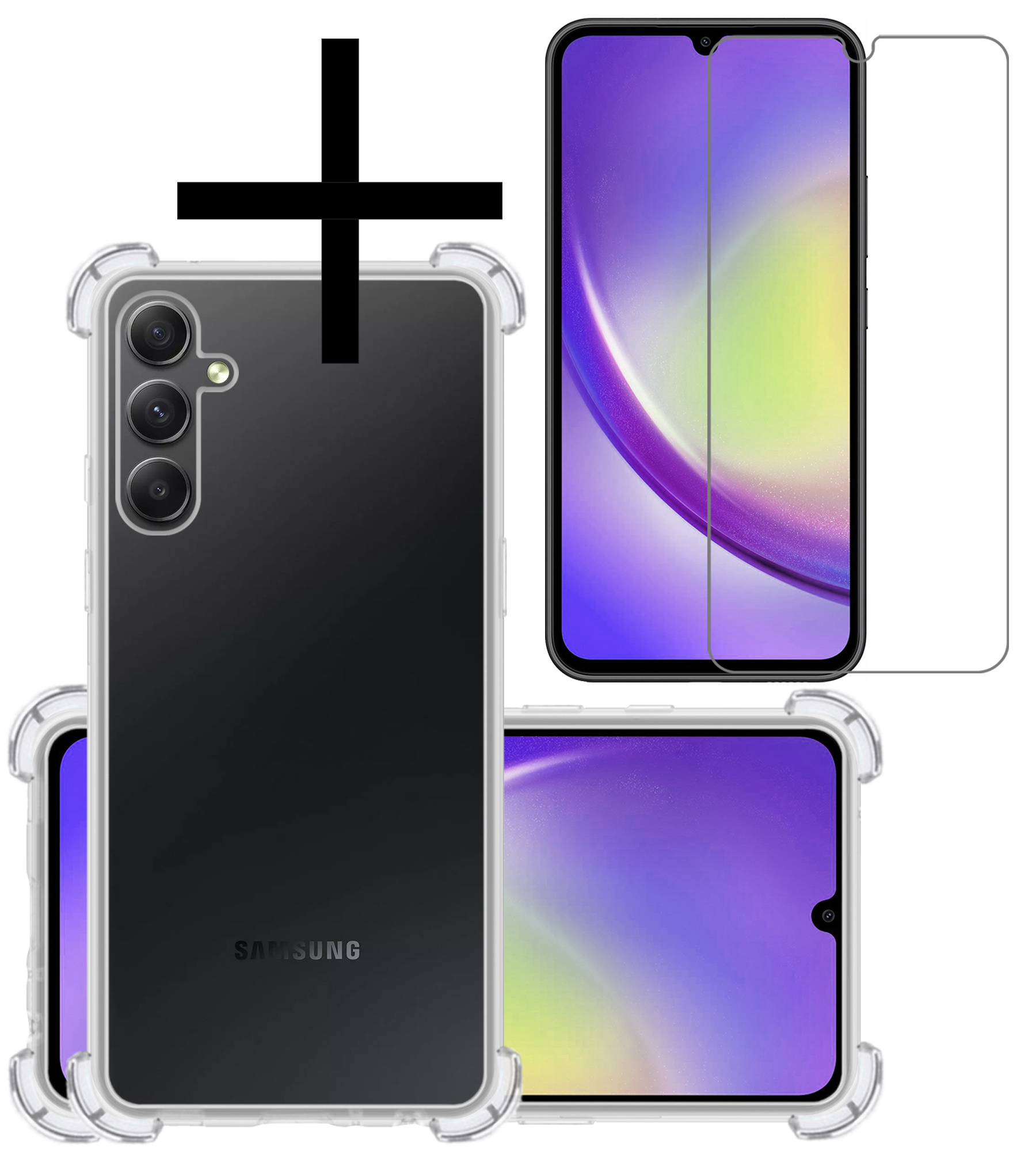 NoXx Hoes Geschikt voor Samsung A34 Hoesje Siliconen Cover Shock Proof Back Case Shockproof Hoes Met Screenprotector - Transparant