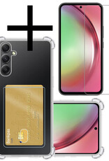 NoXx Hoes Geschikt voor Samsung A54 Hoesje Pasjeshouder Cover Shock Proof Case Siliconen Hoes Met Kaarthouder Met Screenprotector - Transparant