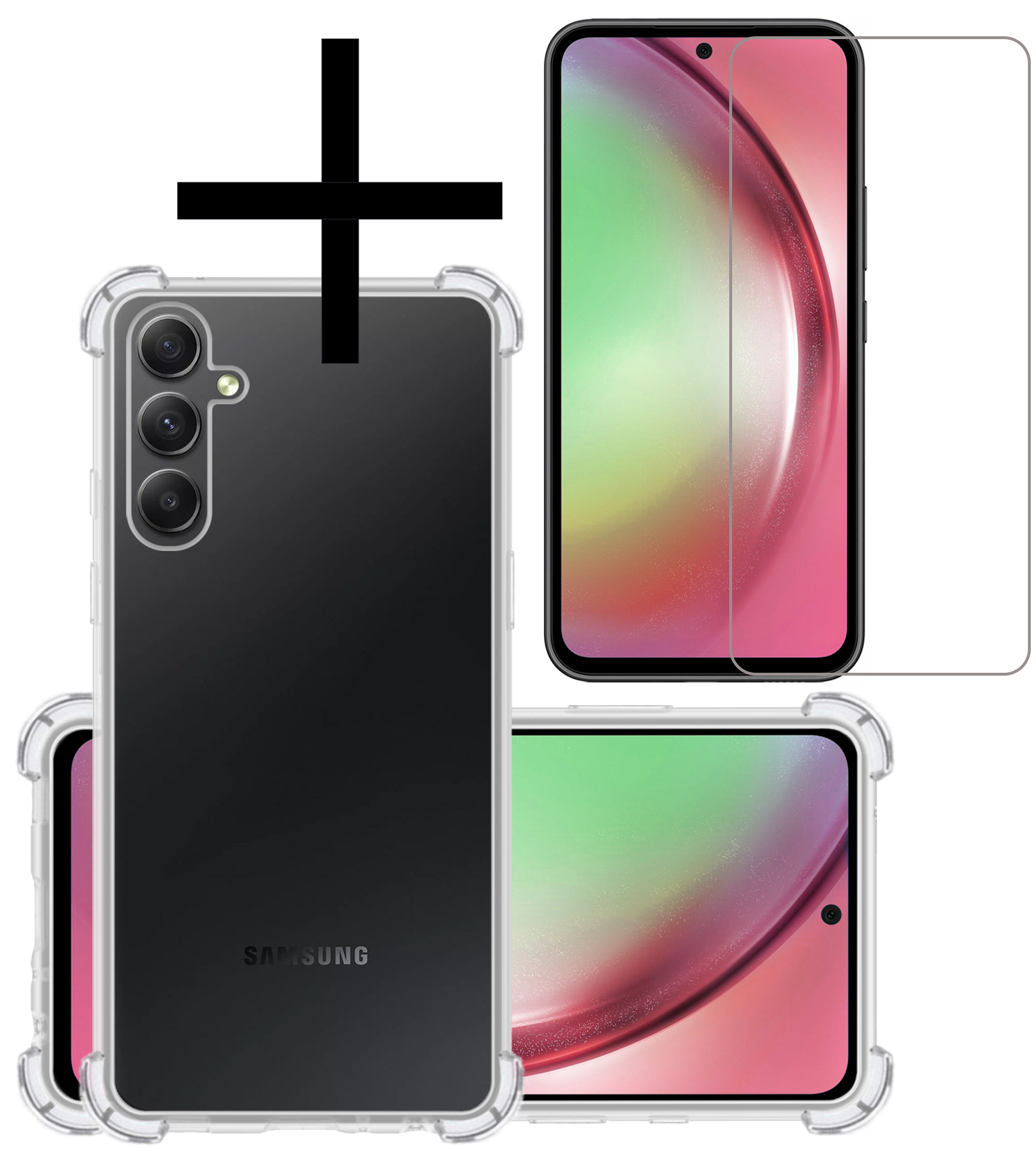 NoXx Hoes Geschikt voor Samsung A54 Hoesje Siliconen Cover Shock Proof Back Case Shockproof Hoes Met Screenprotector - Transparant