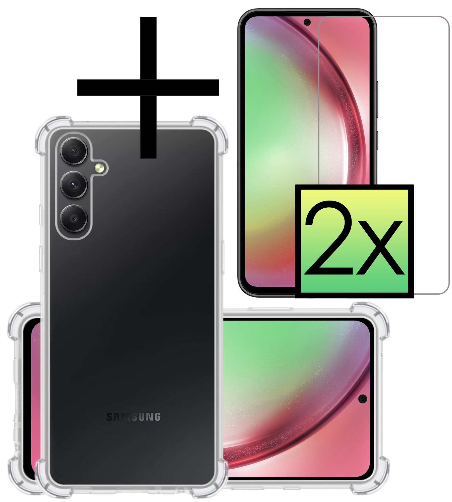NoXx Hoes Geschikt voor Samsung A54 Hoesje Siliconen Cover Shock Proof Back Case Shockproof Hoes Met 2x Screenprotector - Transparant