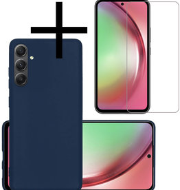 NoXx NoXx Samsung Galaxy A54 Hoesje Siliconen Met Screenprotector - Donkerblauw