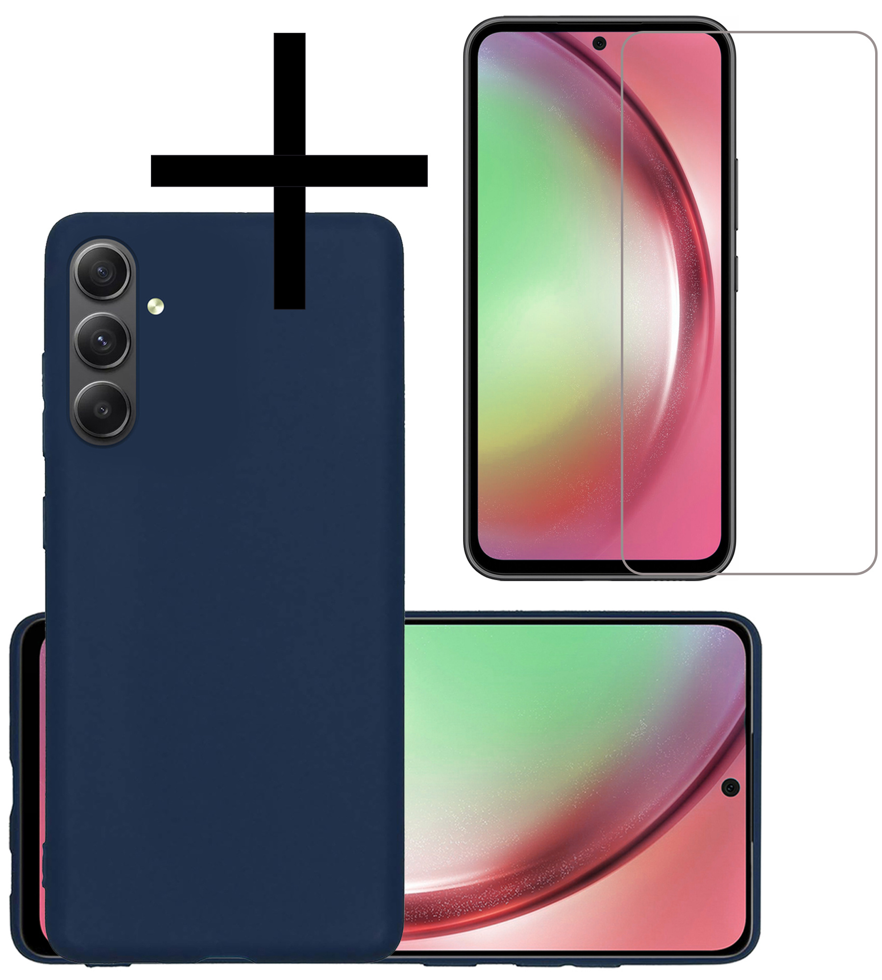 NoXx Hoes Geschikt voor Samsung A54 Hoesje Cover Siliconen Back Case Hoes Met Screenprotector - Donkerblauw