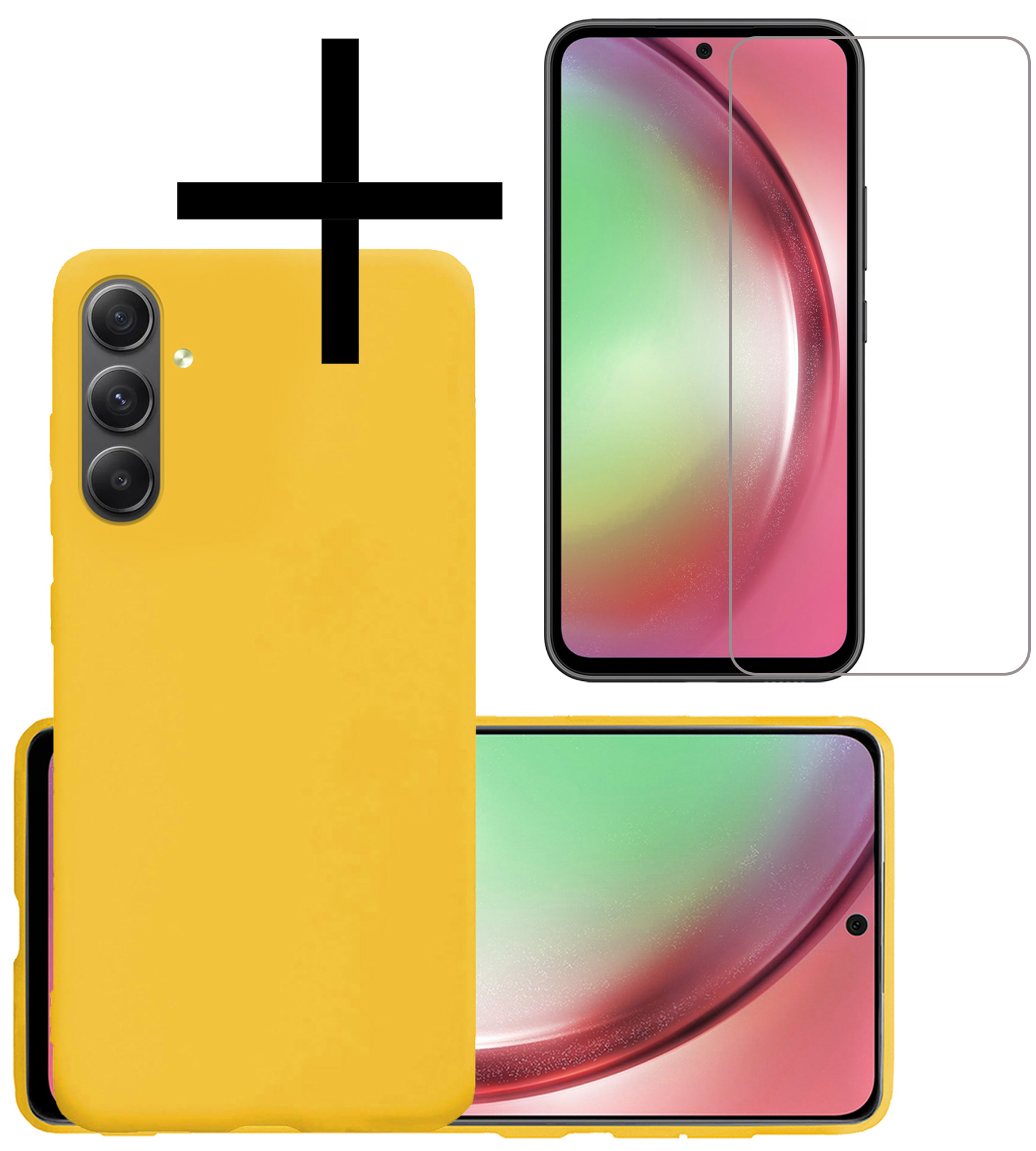 NoXx Hoes Geschikt voor Samsung A54 Hoesje Cover Siliconen Back Case Hoes Met Screenprotector - Geel