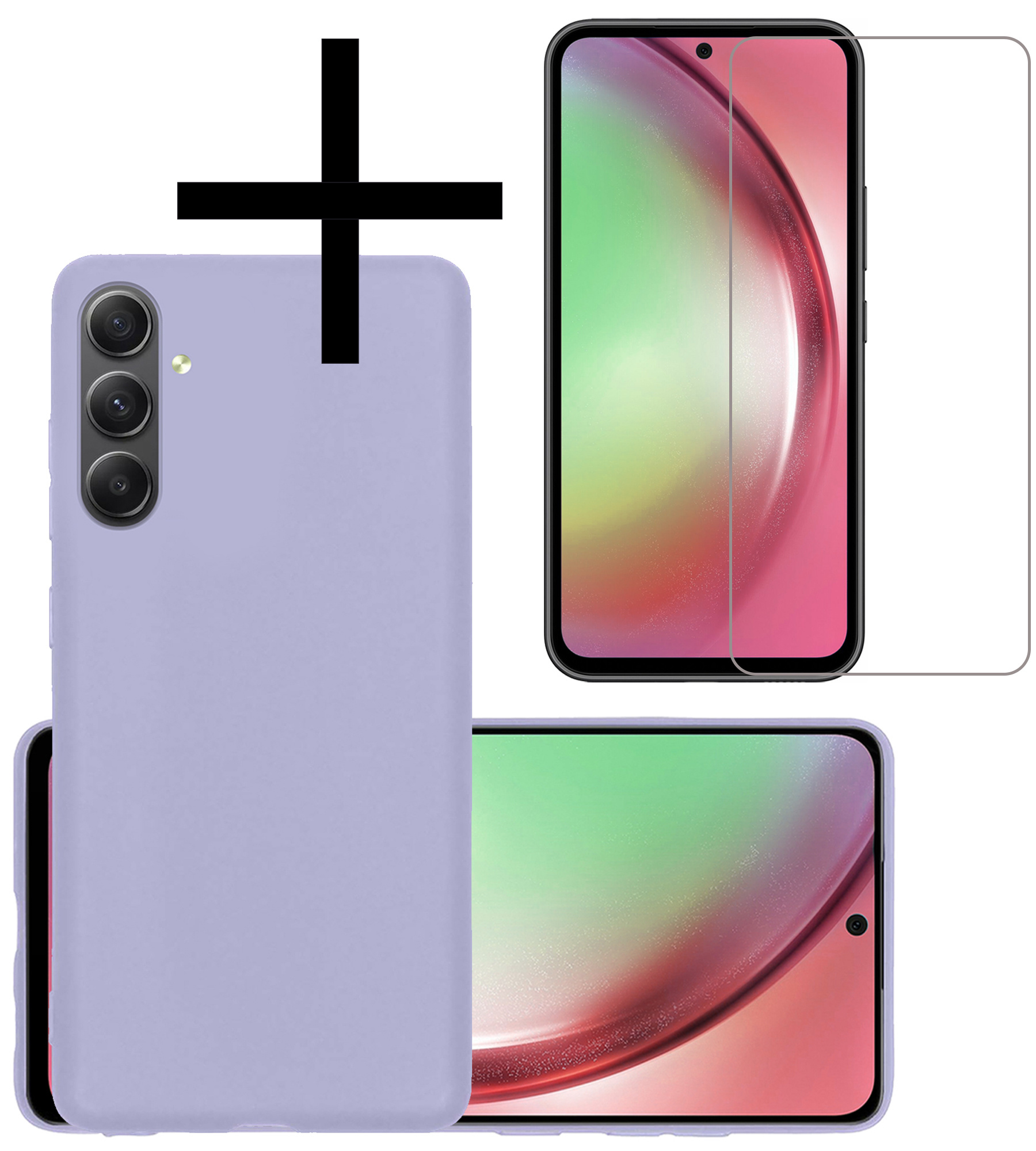 NoXx Hoes Geschikt voor Samsung A54 Hoesje Cover Siliconen Back Case Hoes Met Screenprotector - Lila