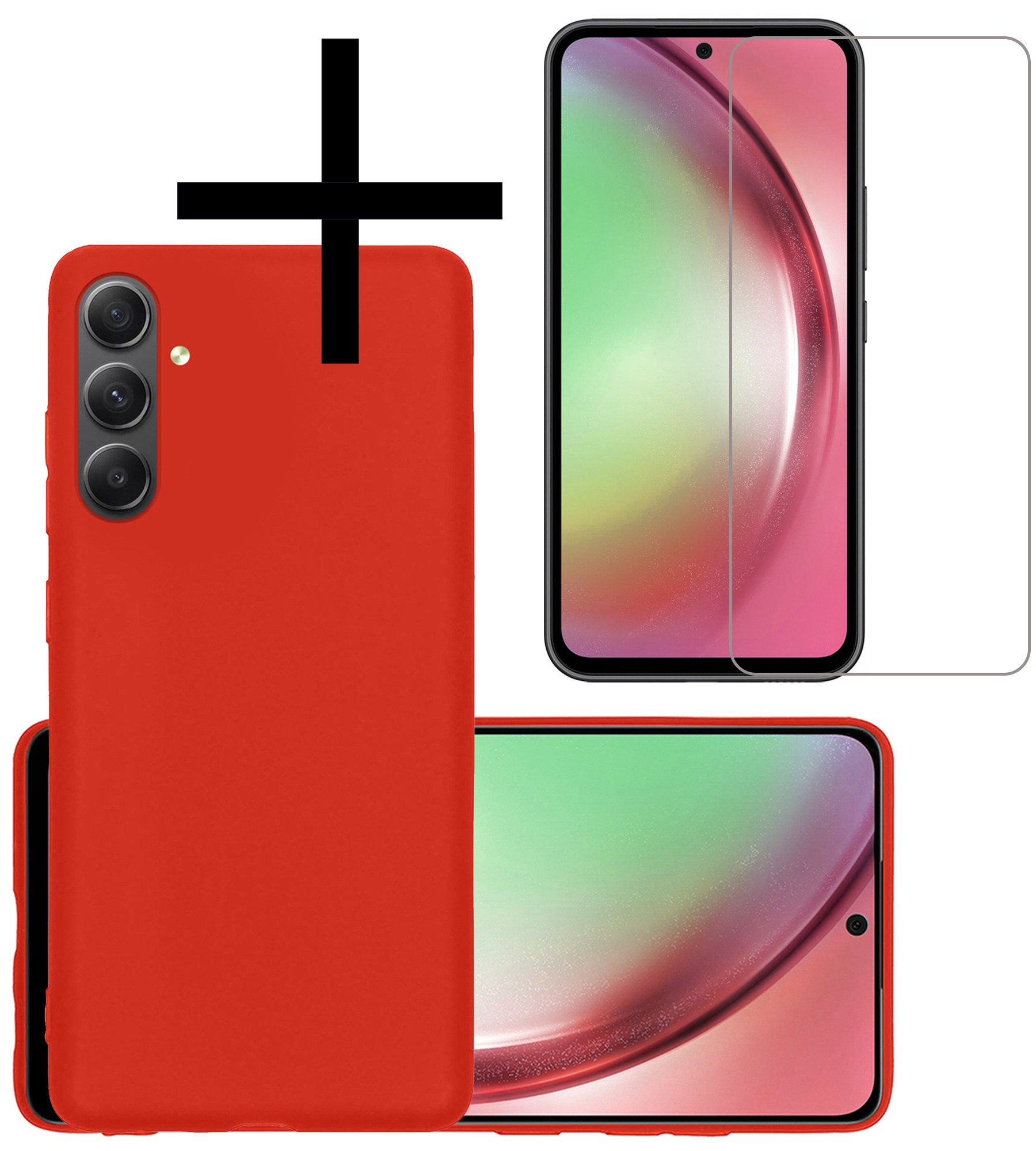 NoXx Hoes Geschikt voor Samsung A54 Hoesje Cover Siliconen Back Case Hoes Met Screenprotector - Rood