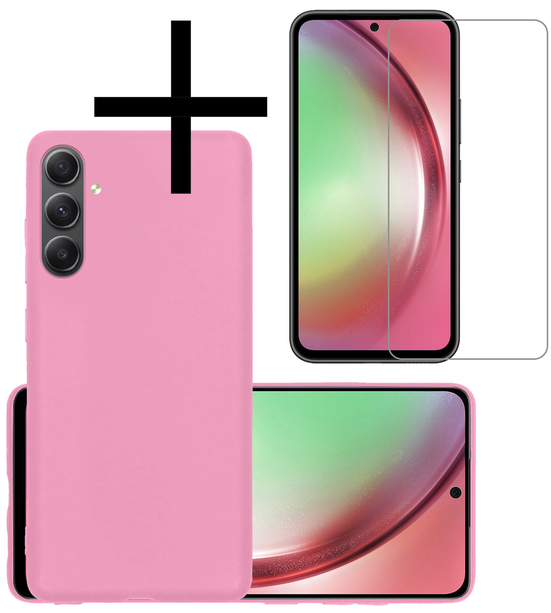 NoXx Hoes Geschikt voor Samsung A54 Hoesje Cover Siliconen Back Case Hoes Met Screenprotector - Lichtroze