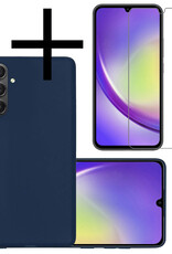 NoXx Hoes Geschikt voor Samsung A34 Hoesje Cover Siliconen Back Case Hoes Met Screenprotector - Donkerblauw
