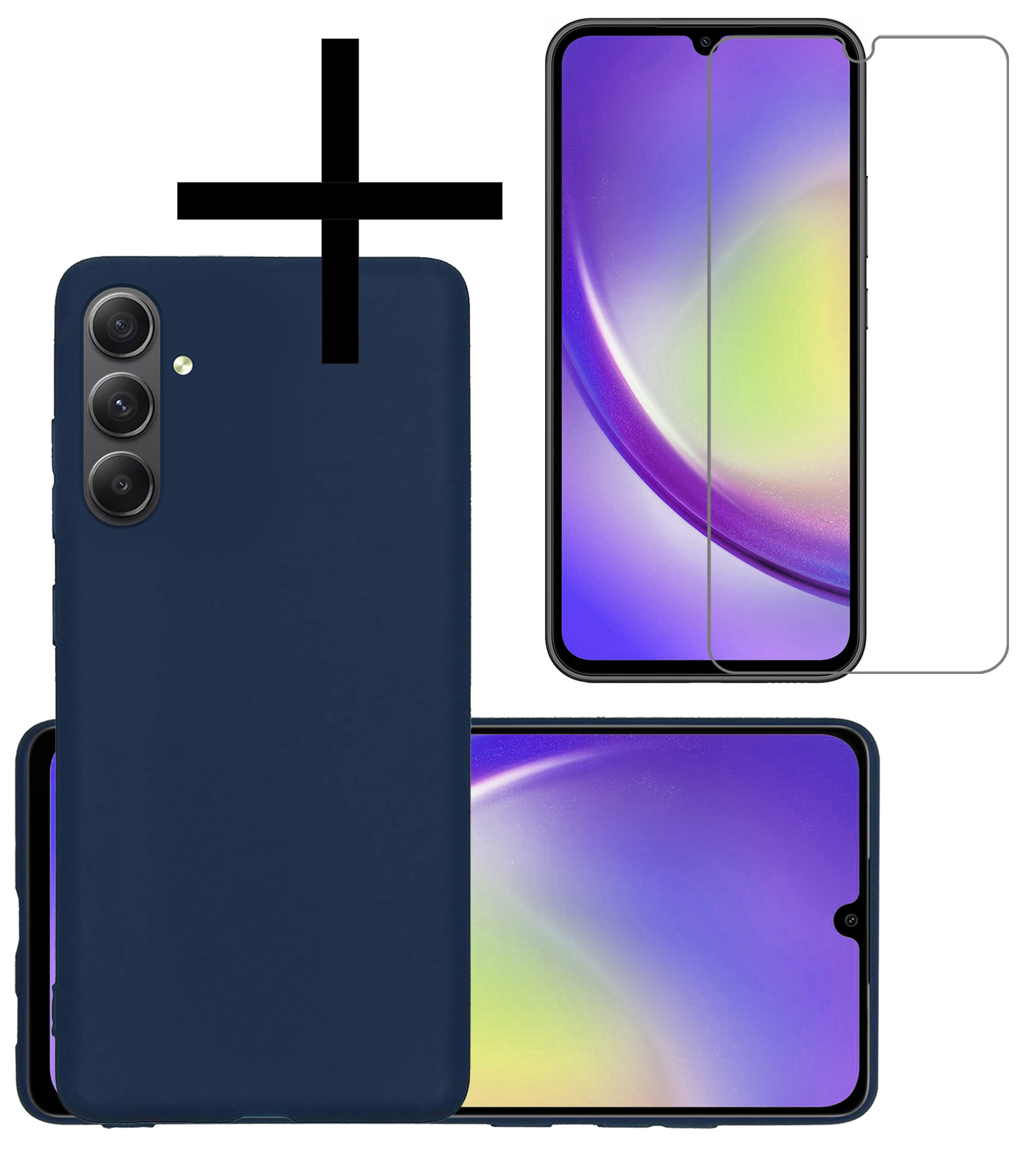 NoXx Hoes Geschikt voor Samsung A34 Hoesje Cover Siliconen Back Case Hoes Met Screenprotector - Donkerblauw