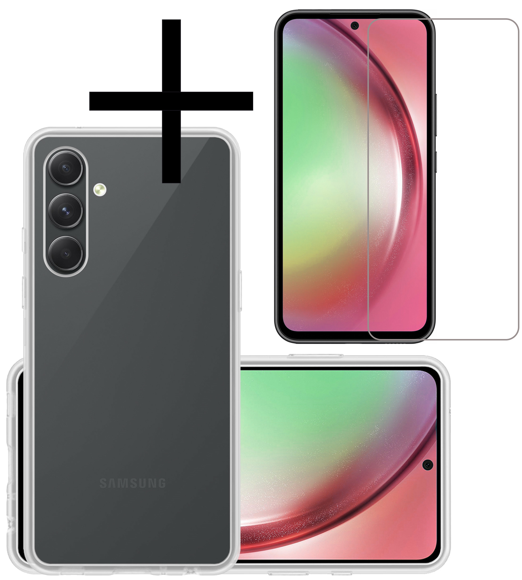 NoXx Hoes Geschikt voor Samsung A54 Hoesje Cover Siliconen Back Case Hoes Met Screenprotector - Transparant