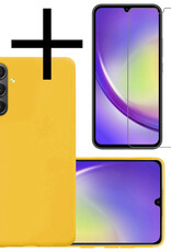 NoXx Hoes Geschikt voor Samsung A34 Hoesje Cover Siliconen Back Case Hoes Met Screenprotector - Geel