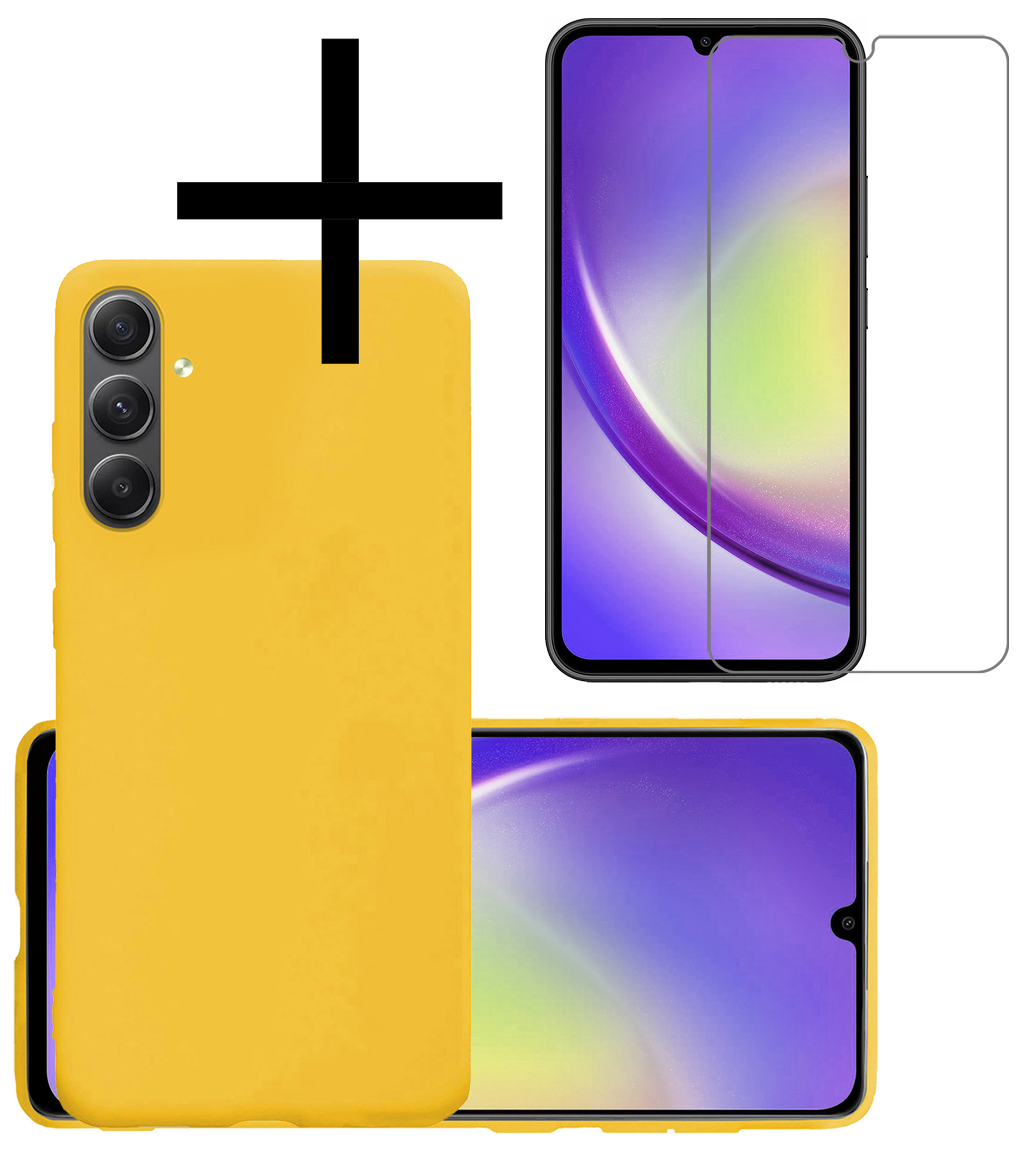 NoXx Hoes Geschikt voor Samsung A34 Hoesje Cover Siliconen Back Case Hoes Met Screenprotector - Geel