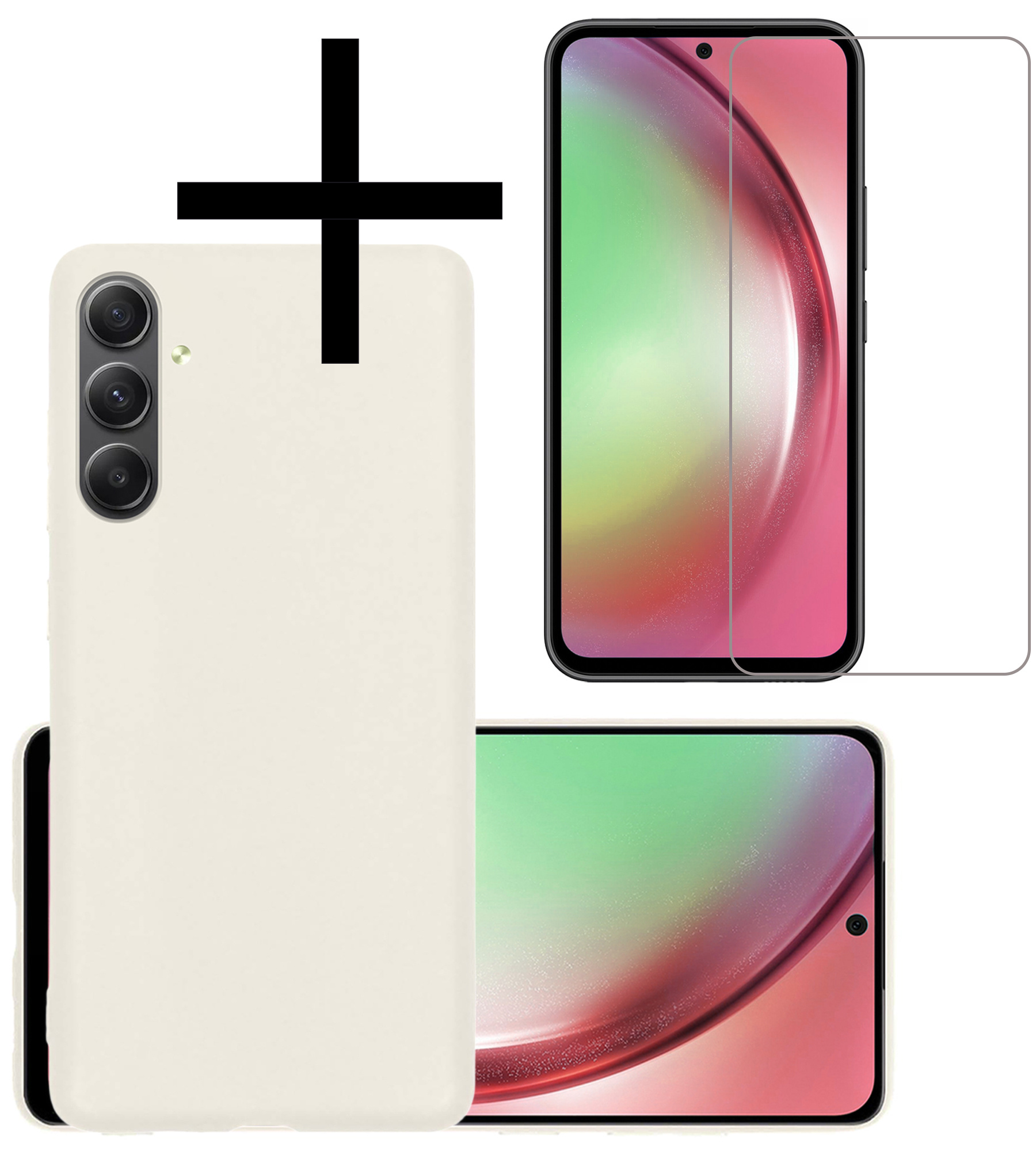 NoXx Hoes Geschikt voor Samsung A54 Hoesje Cover Siliconen Back Case Hoes Met Screenprotector - Wit