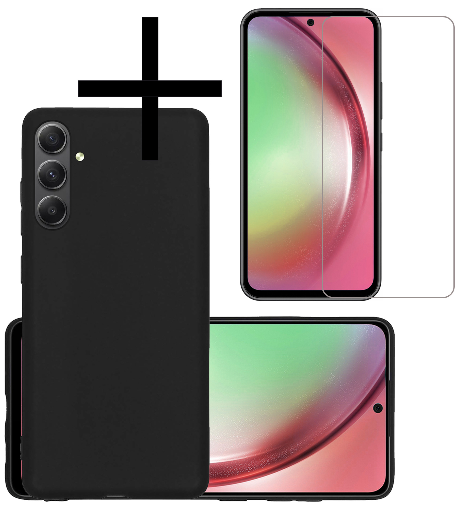 NoXx Hoes Geschikt voor Samsung A54 Hoesje Cover Siliconen Back Case Hoes Met Screenprotector - Zwart