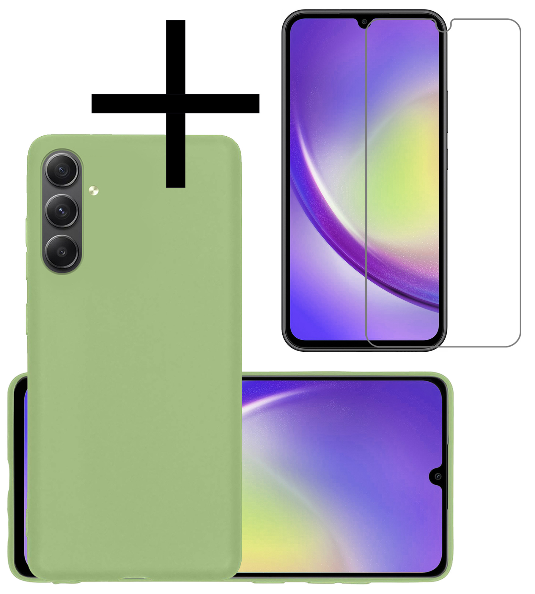NoXx Hoes Geschikt voor Samsung A34 Hoesje Cover Siliconen Back Case Hoes Met Screenprotector - Groen