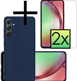 NoXx NoXx Samsung Galaxy A54 Hoesje Siliconen Met 2x Screenprotector - Donkerblauw