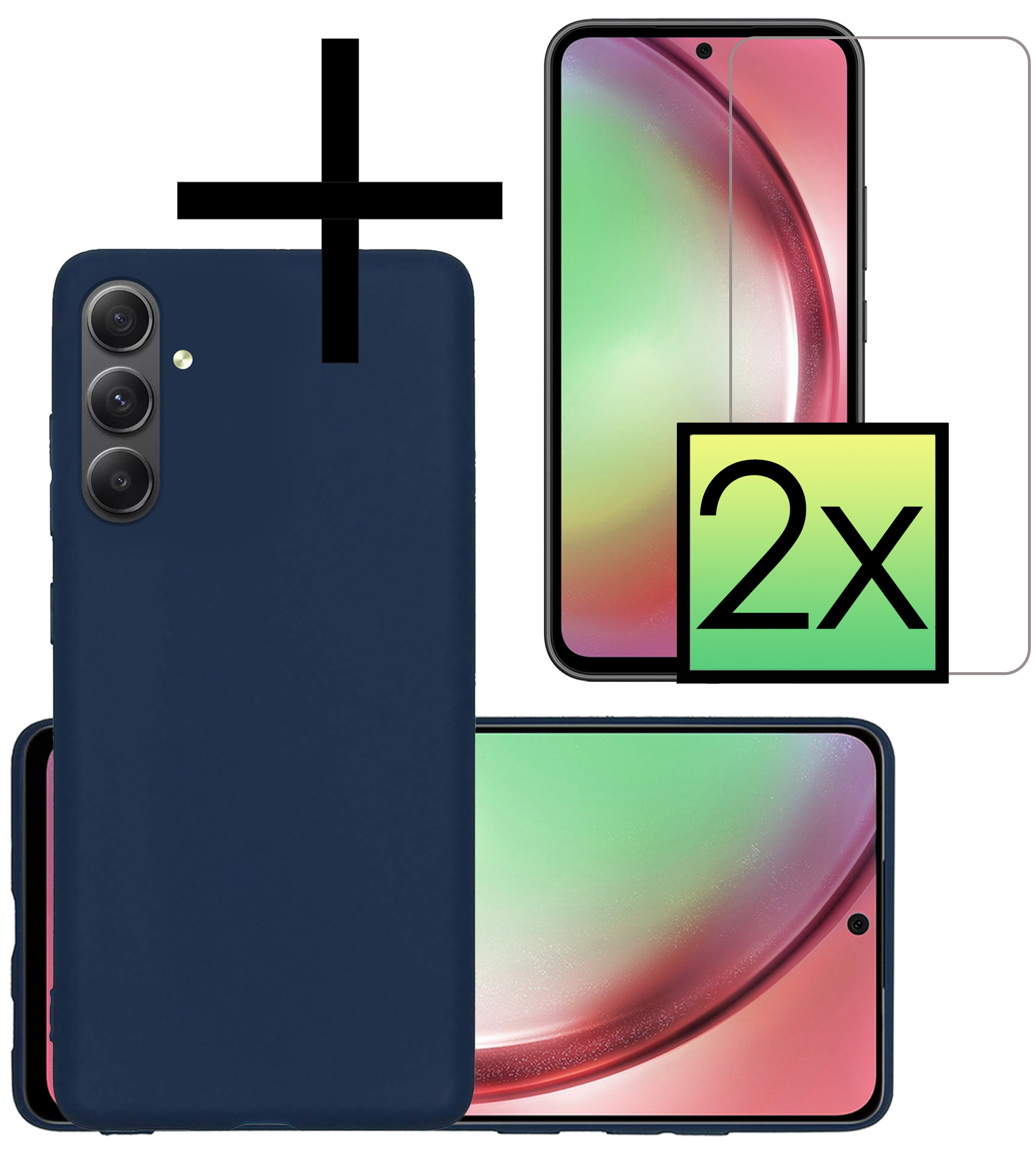 NoXx Hoes Geschikt voor Samsung A54 Hoesje Cover Siliconen Back Case Hoes Met 2x Screenprotector - Donkerblauw