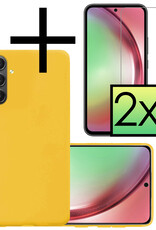 Hoes Geschikt voor Samsung A54 Hoesje Cover Siliconen Back Case Hoes Met 2x Screenprotector - Geel