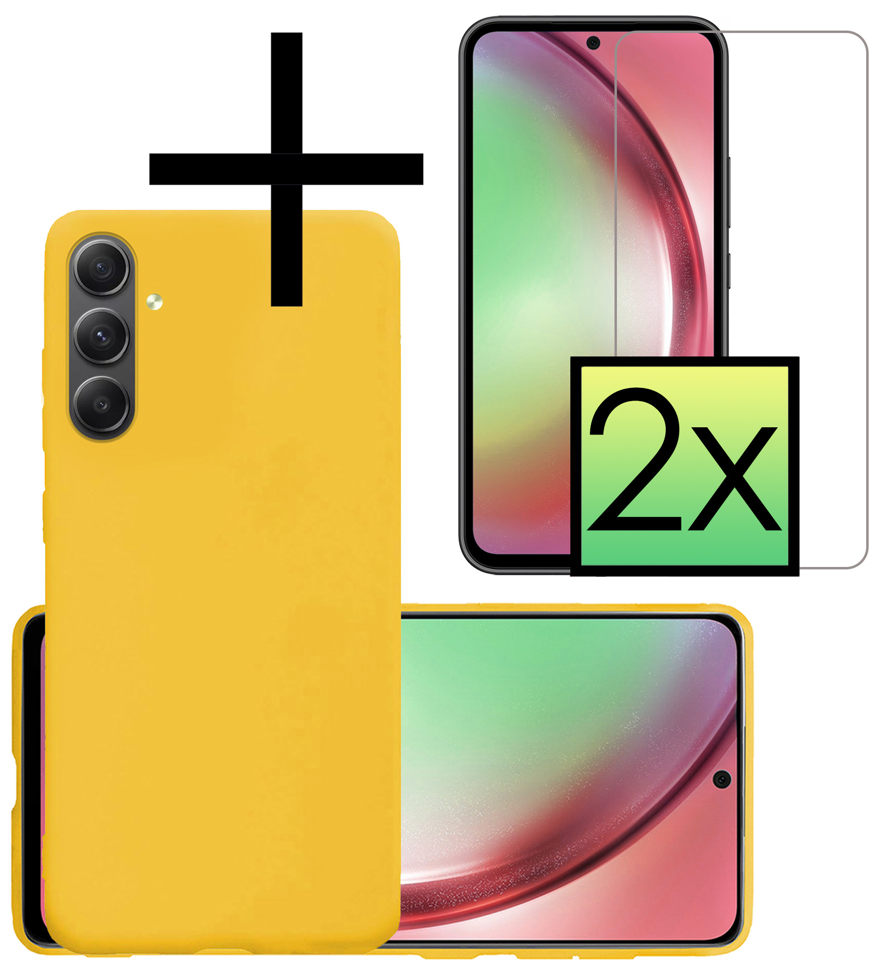 NoXx Hoes Geschikt voor Samsung A54 Hoesje Cover Siliconen Back Case Hoes Met 2x Screenprotector - Geel