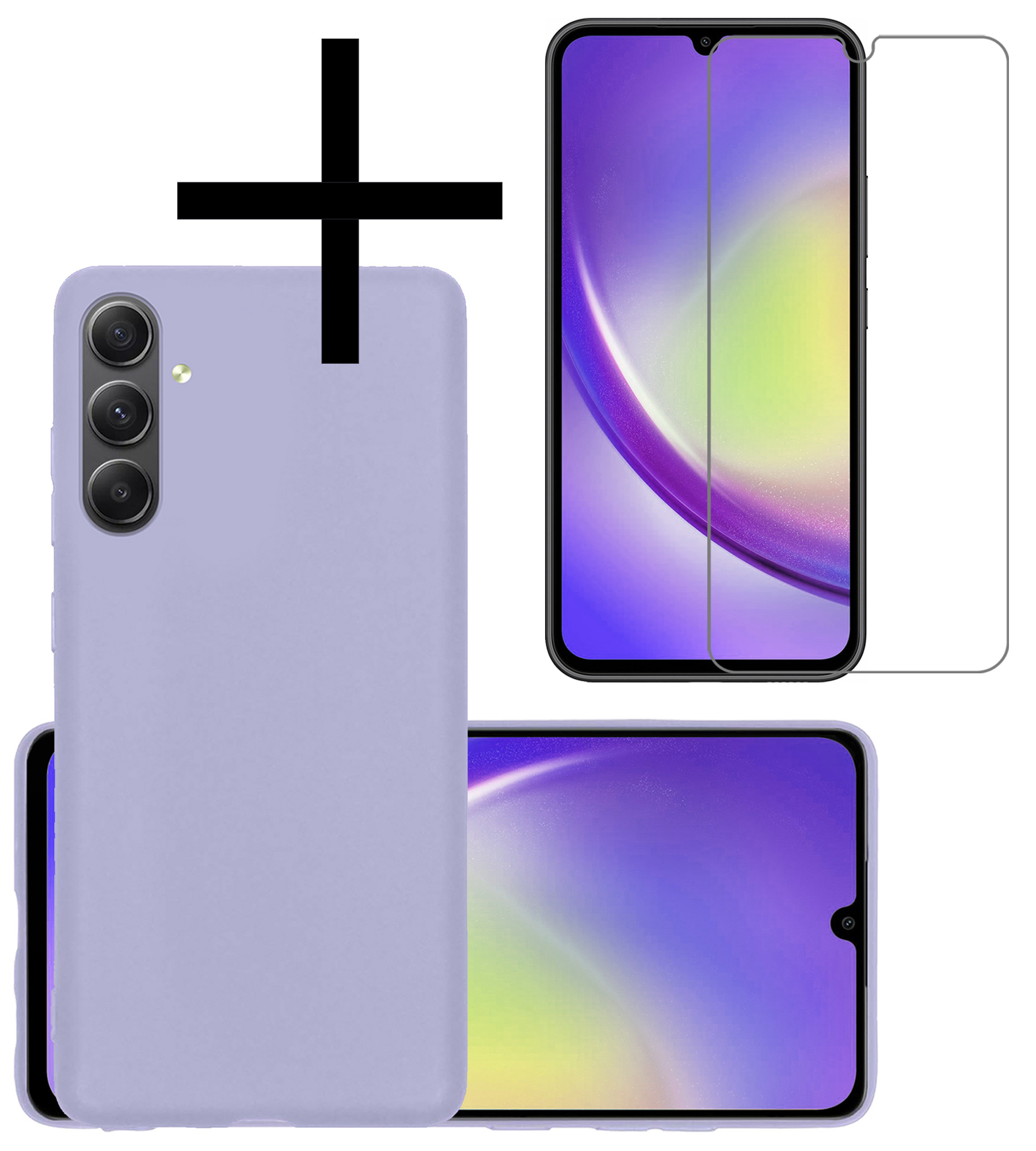 NoXx Hoes Geschikt voor Samsung A34 Hoesje Cover Siliconen Back Case Hoes Met Screenprotector - Lila