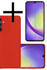 NoXx Hoes Geschikt voor Samsung A34 Hoesje Cover Siliconen Back Case Hoes Met Screenprotector - Rood