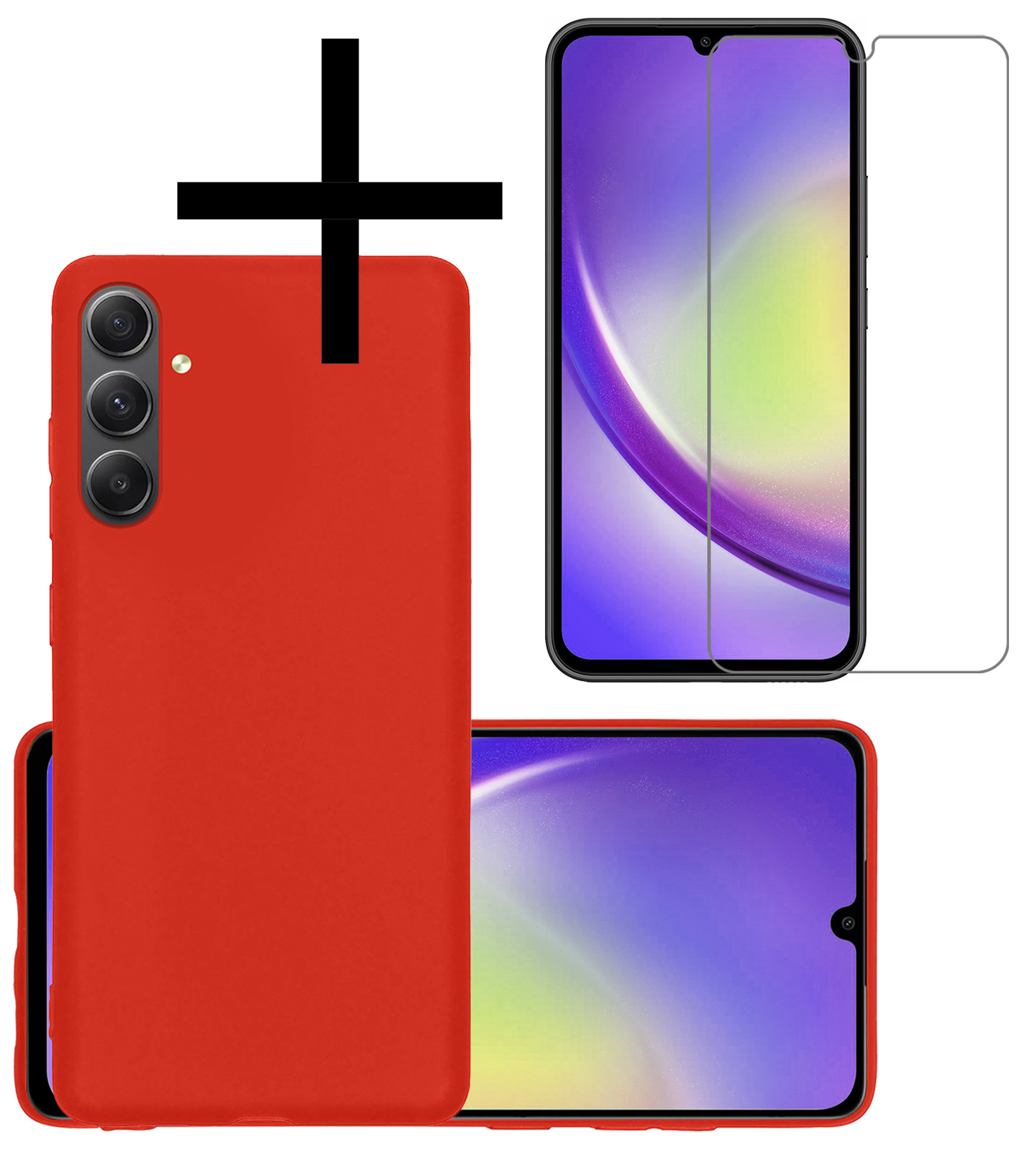 Samsung Galaxy A34 Hoesje Back Cover Siliconen Case Hoes Met Screenprotector - Rood