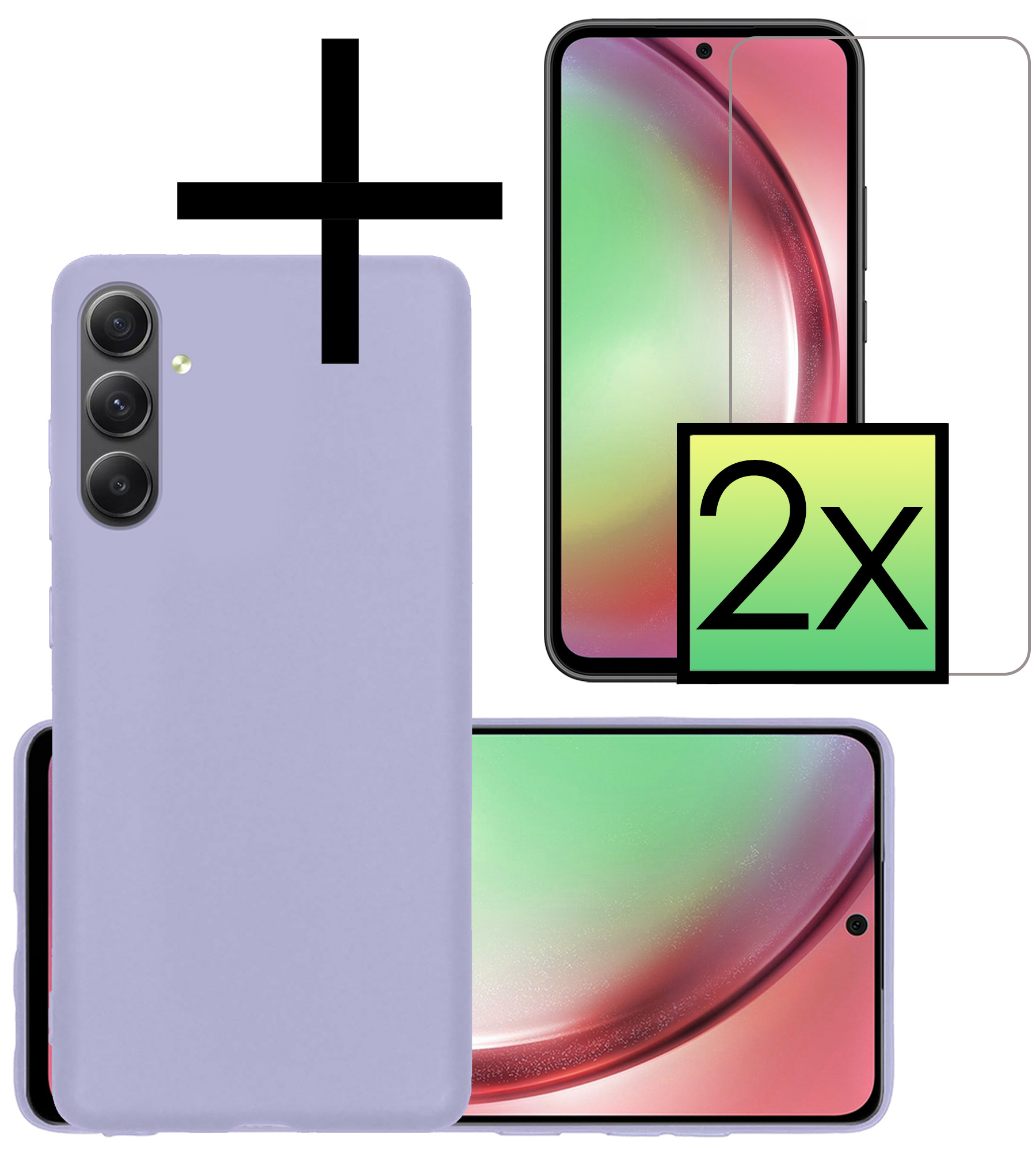 Samsung Galaxy A54 Hoesje Back Cover Siliconen Case Hoes Met 2x Screenprotector - Lila