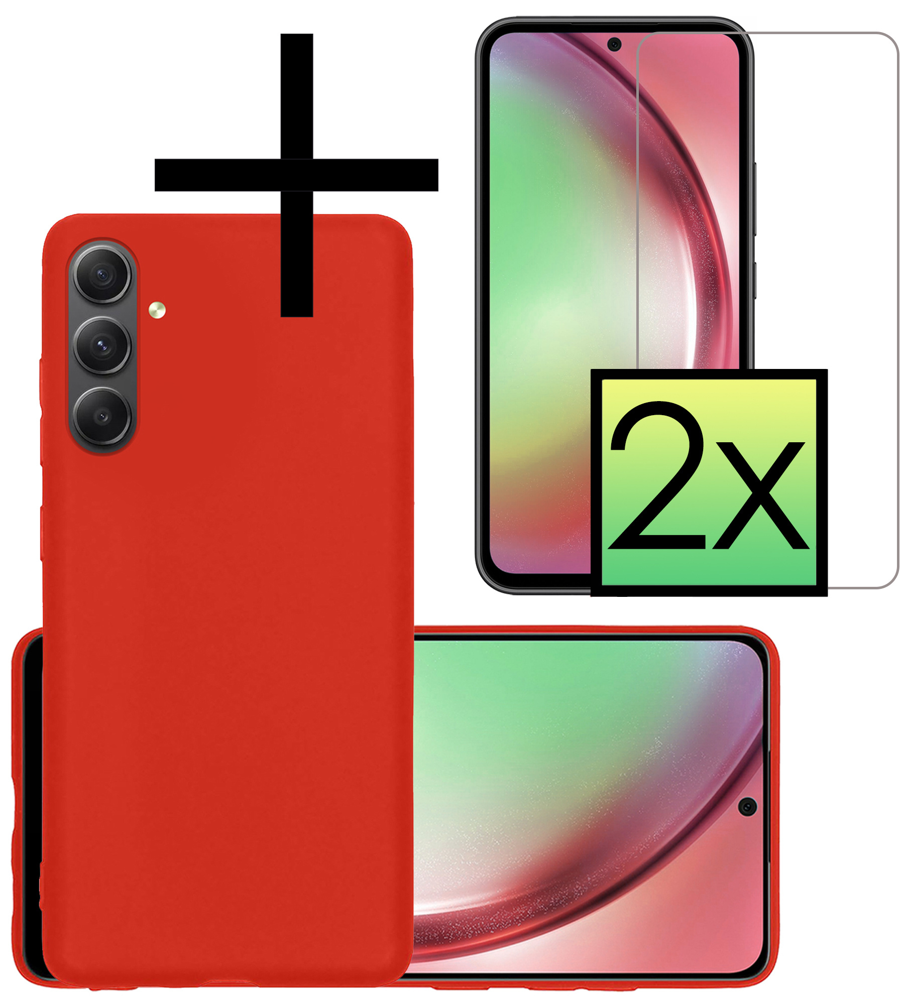 NoXx Hoes Geschikt voor Samsung A54 Hoesje Cover Siliconen Back Case Hoes Met 2x Screenprotector - Rood