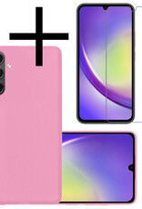 NoXx Hoes Geschikt voor Samsung A34 Hoesje Cover Siliconen Back Case Hoes Met Screenprotector - Lichtroze