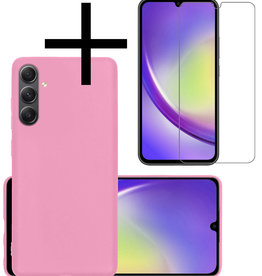 NoXx NoXx Samsung Galaxy A34 Hoesje Siliconen Met Screenprotector - Lichtroze