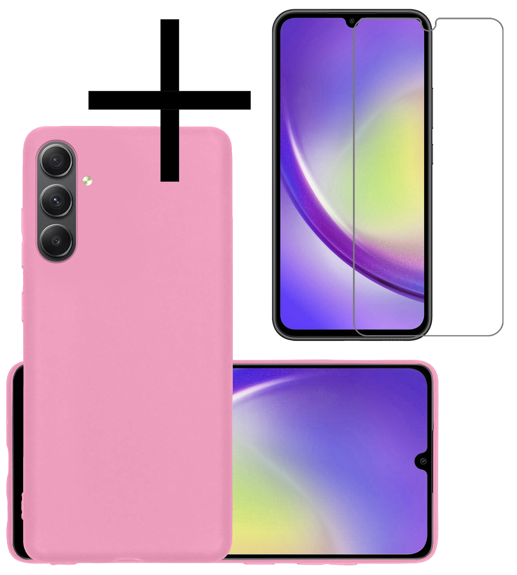 NoXx Hoes Geschikt voor Samsung A34 Hoesje Cover Siliconen Back Case Hoes Met Screenprotector - Lichtroze