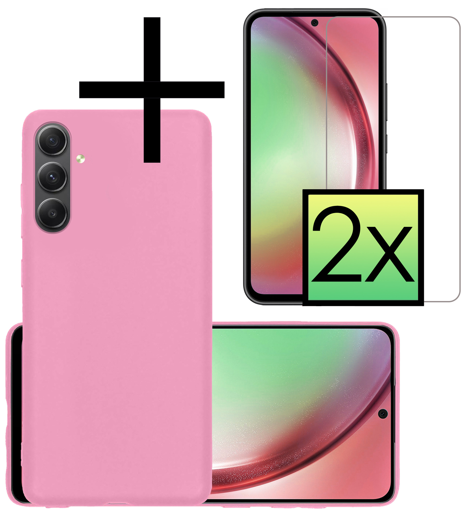 NoXx Hoes Geschikt voor Samsung A54 Hoesje Cover Siliconen Back Case Hoes Met 2x Screenprotector - Lichtroze