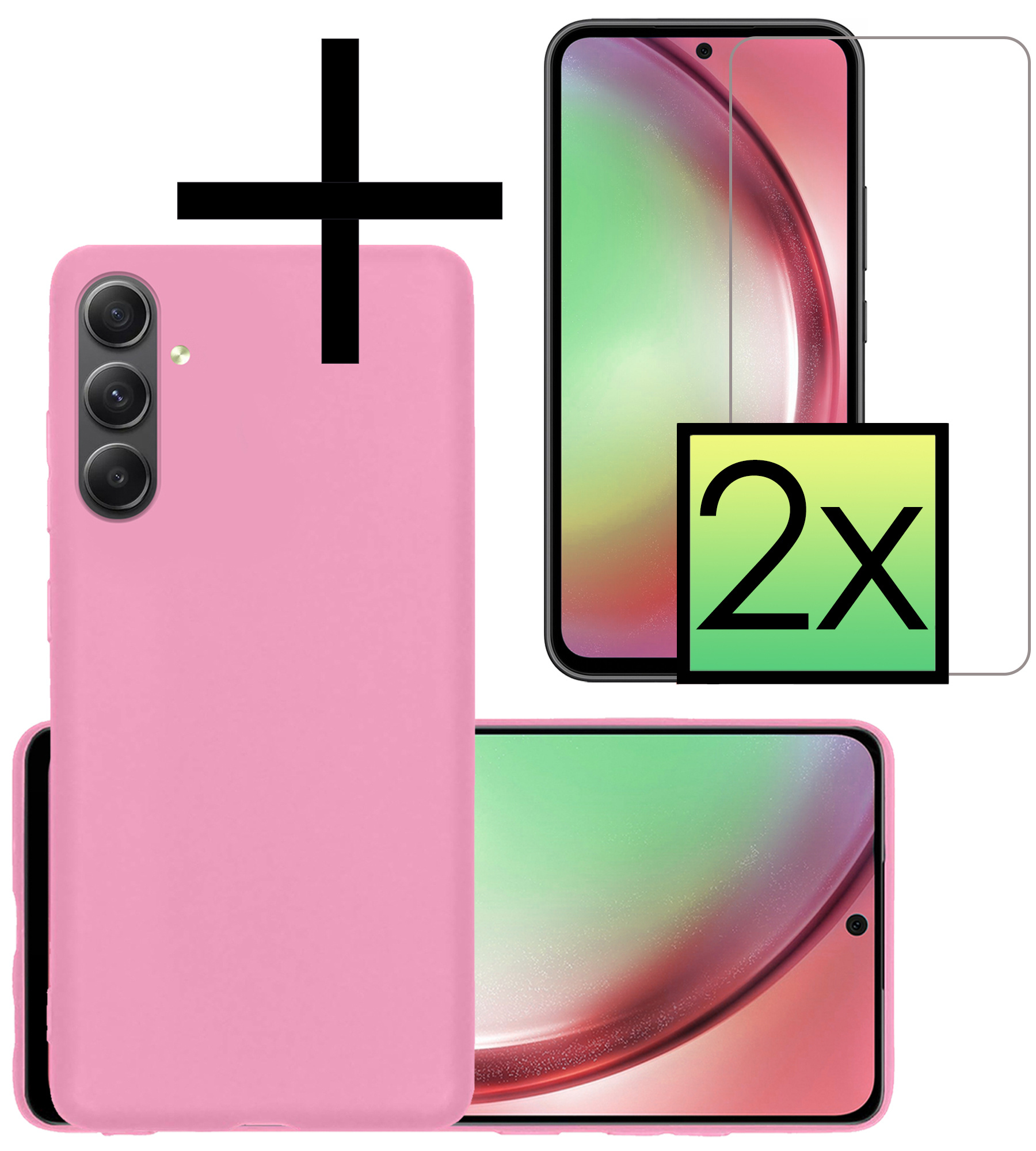 Samsung Galaxy A54 Hoesje Back Cover Siliconen Case Hoes Met 2x Screenprotector - Licht Roze