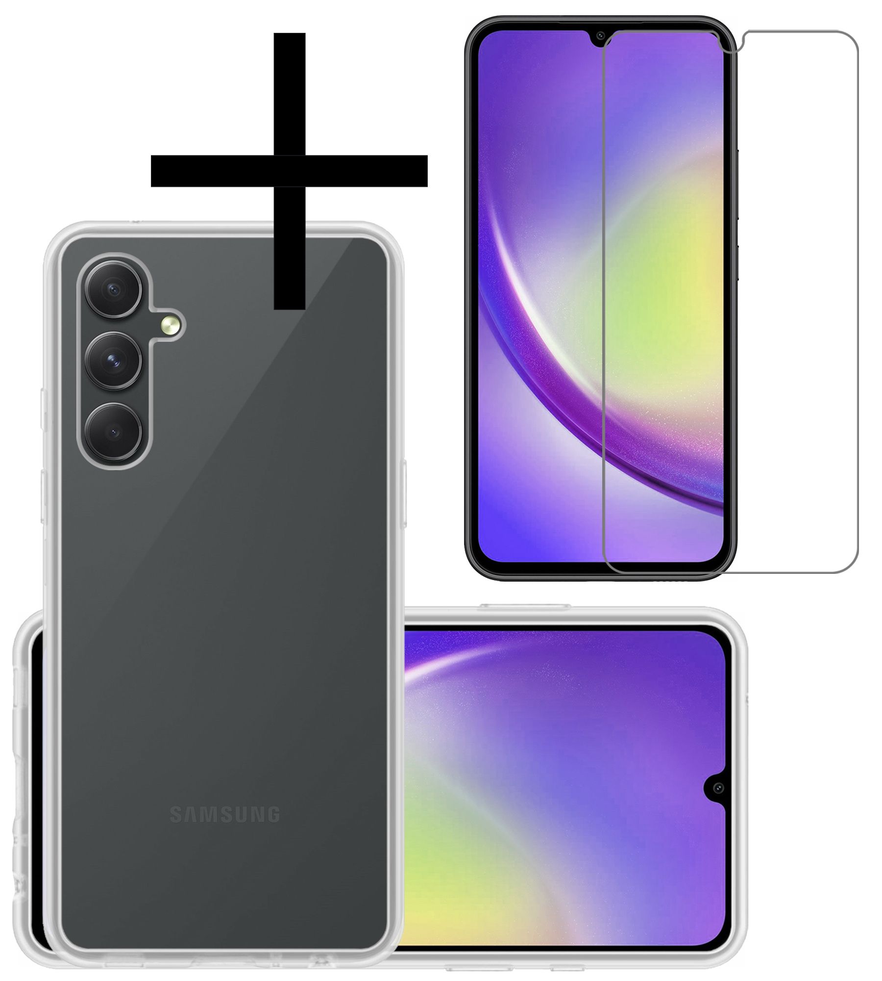 NoXx Hoes Geschikt voor Samsung A34 Hoesje Cover Siliconen Back Case Hoes Met Screenprotector - Transparant