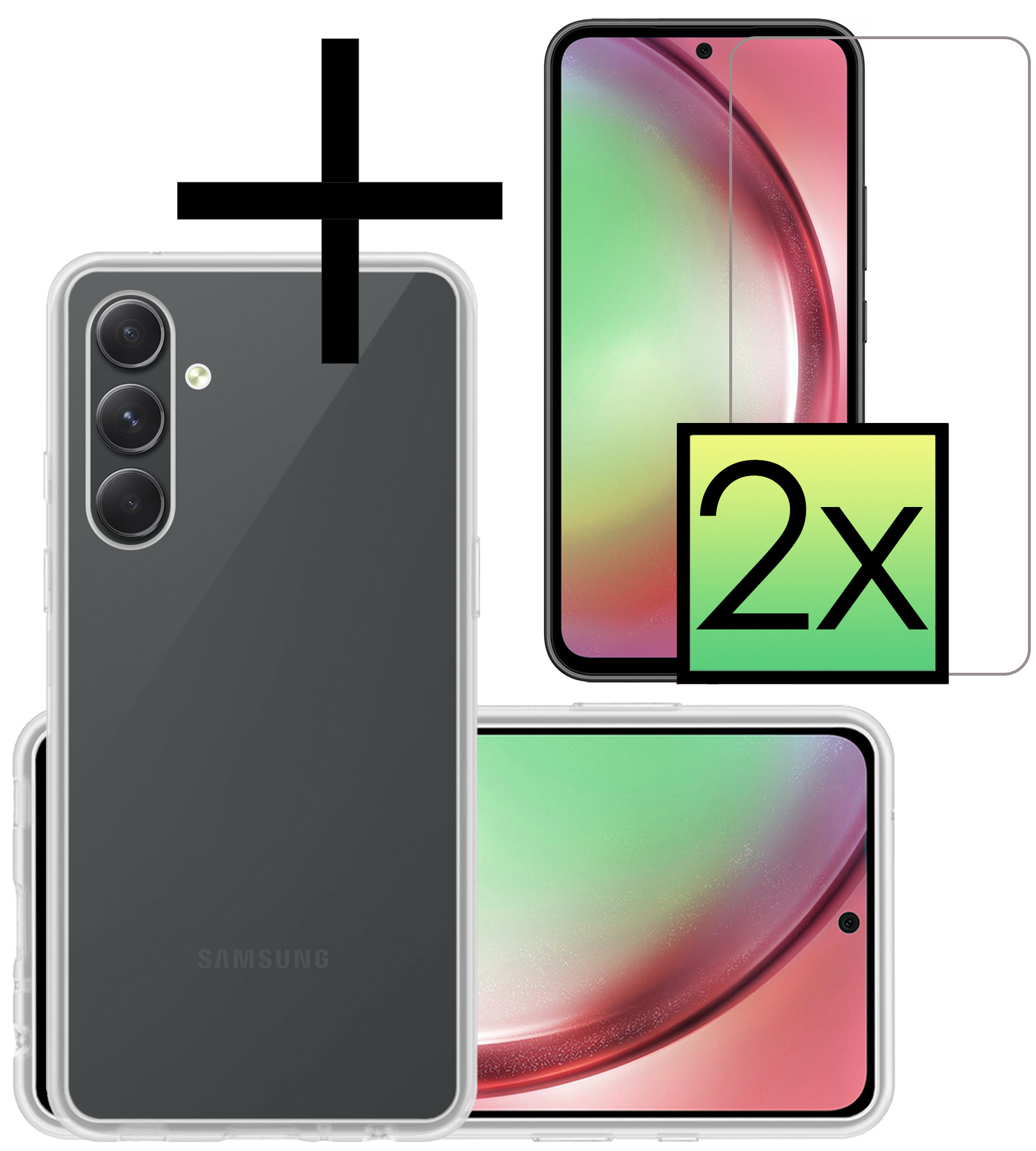 NoXx Hoes Geschikt voor Samsung A54 Hoesje Cover Siliconen Back Case Hoes Met 2x Screenprotector - Transparant