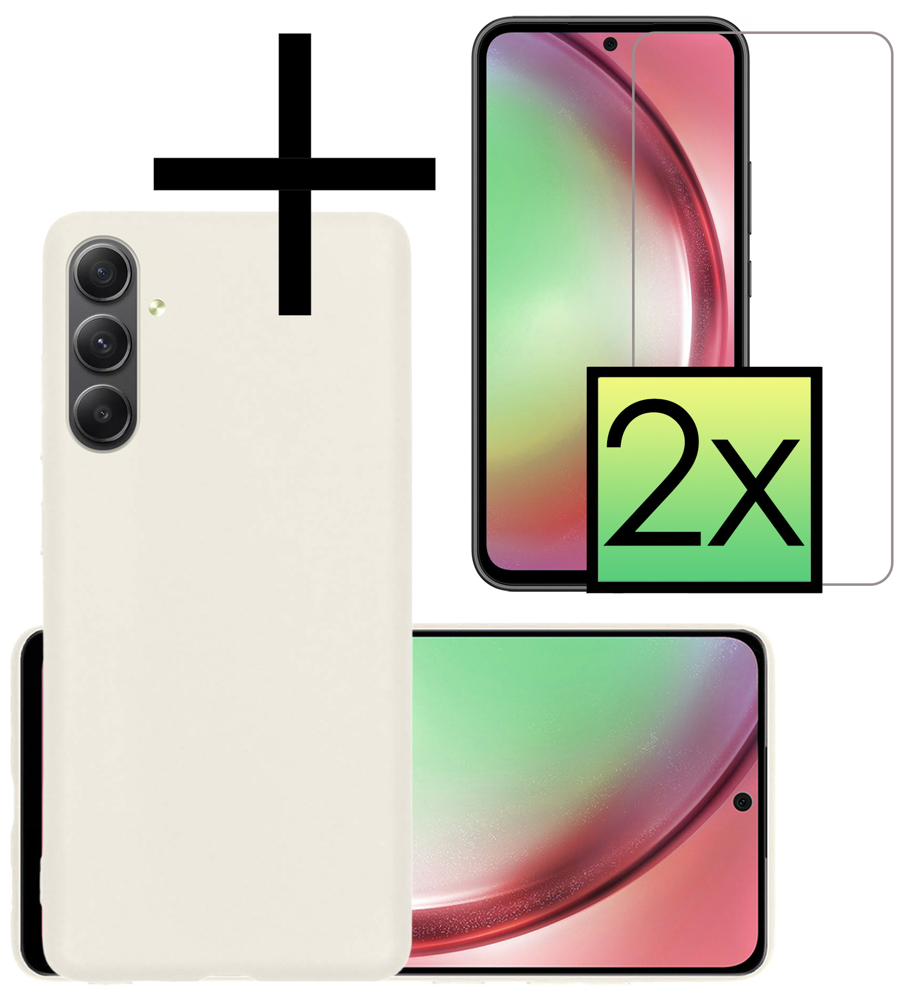 NoXx Hoes Geschikt voor Samsung A54 Hoesje Cover Siliconen Back Case Hoes Met 2x Screenprotector - Wit