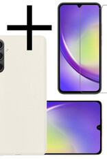 NoXx Hoes Geschikt voor Samsung A34 Hoesje Cover Siliconen Back Case Hoes Met Screenprotector - Wit