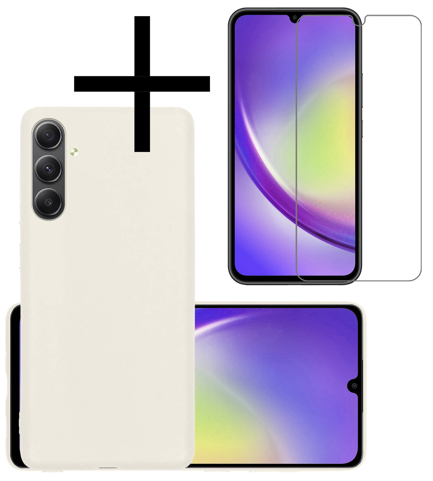 NoXx Hoes Geschikt voor Samsung A34 Hoesje Cover Siliconen Back Case Hoes Met Screenprotector - Wit