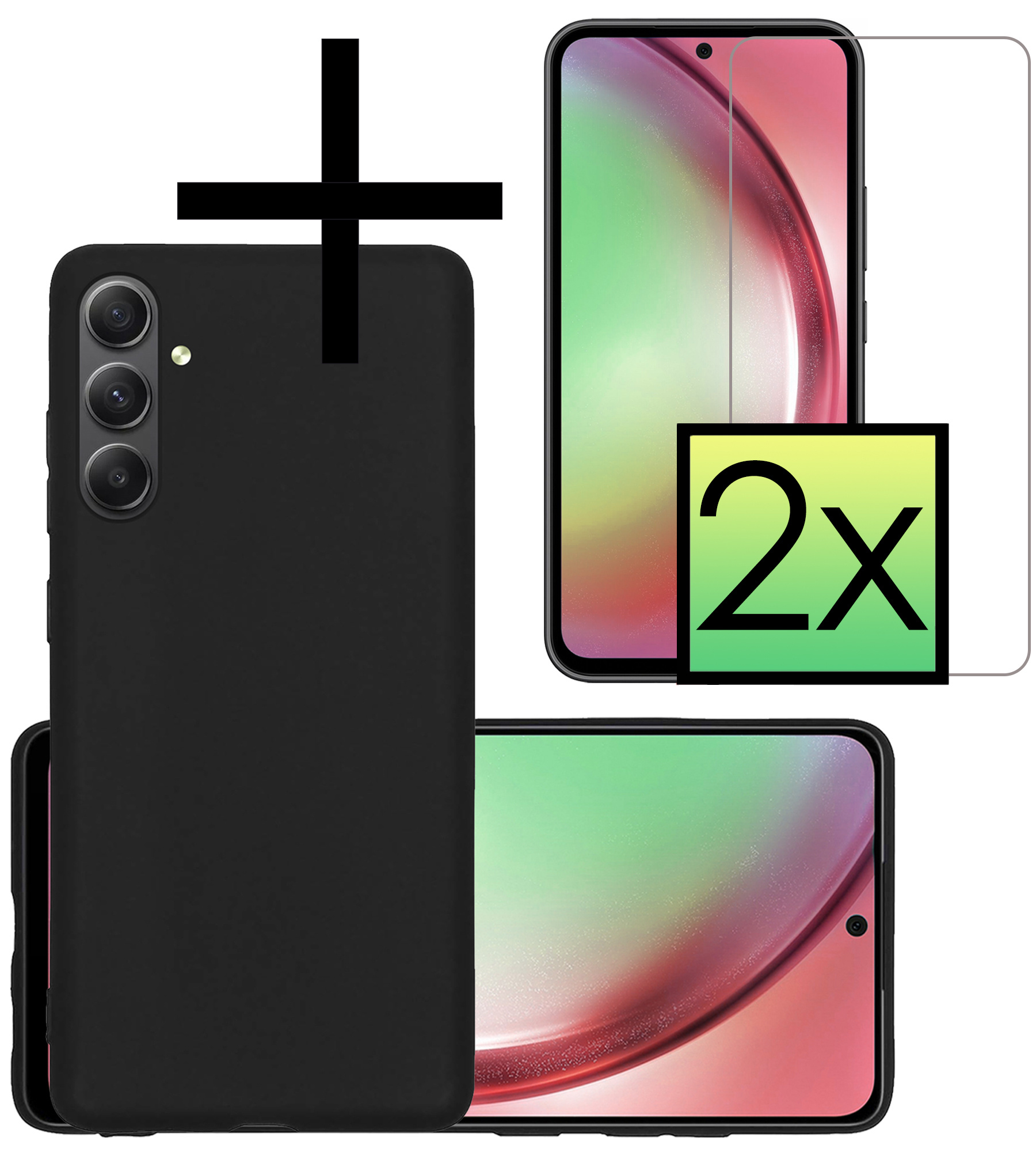 NoXx Hoes Geschikt voor Samsung A54 Hoesje Cover Siliconen Back Case Hoes Met 2x Screenprotector - Zwart