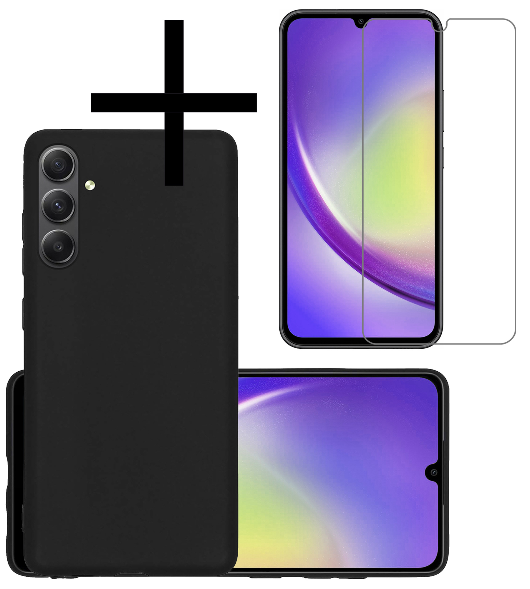 NoXx Hoes Geschikt voor Samsung A34 Hoesje Cover Siliconen Back Case Hoes Met Screenprotector - Zwart