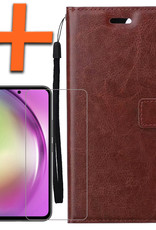 Nomfy Hoesje Geschikt voor Samsung A54 Hoes Bookcase Flipcase Book Cover Met Screenprotector - Hoes Geschikt voor Samsung Galaxy A54 Hoesje Book Case - Bruin