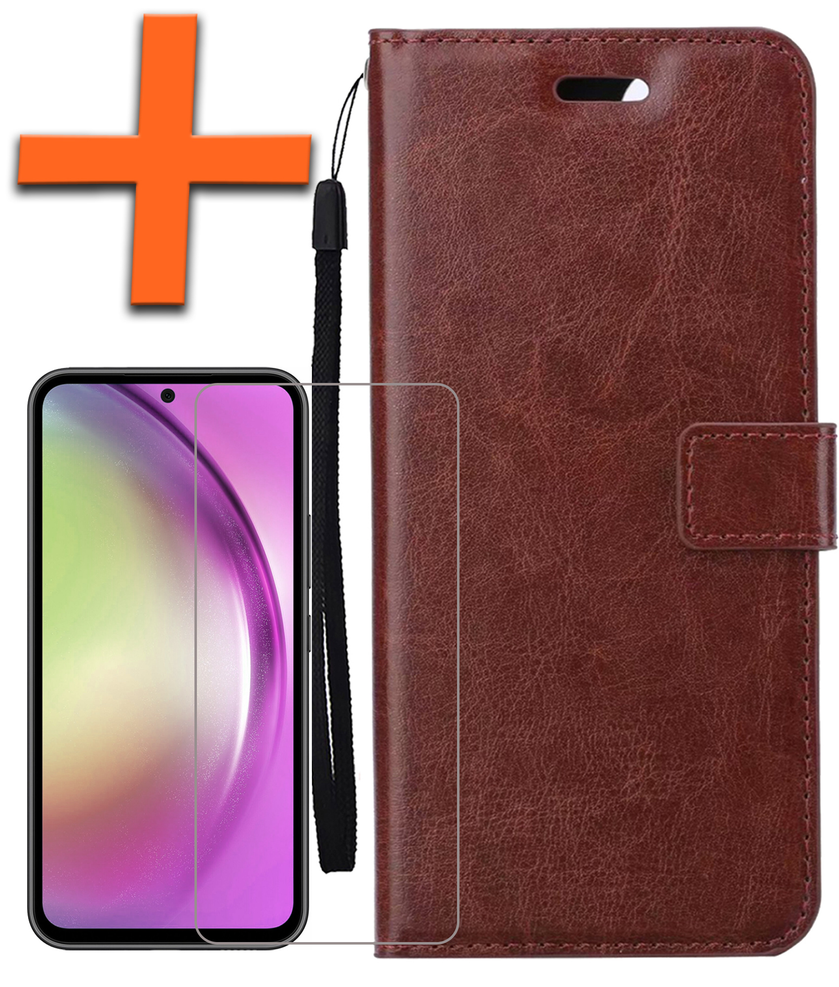 Nomfy Hoesje Geschikt voor Samsung A54 Hoes Bookcase Flipcase Book Cover Met Screenprotector - Hoes Geschikt voor Samsung Galaxy A54 Hoesje Book Case - Bruin