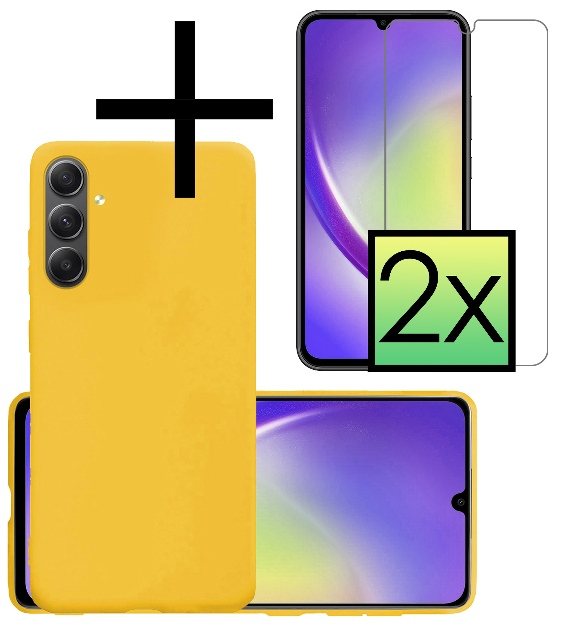NoXx Hoes Geschikt voor Samsung A34 Hoesje Cover Siliconen Back Case Hoes Met 2x Screenprotector - Geel