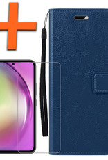 Nomfy Hoesje Geschikt voor Samsung A54 Hoes Bookcase Flipcase Book Cover Met Screenprotector - Hoes Geschikt voor Samsung Galaxy A54 Hoesje Book Case - Donkerblauw
