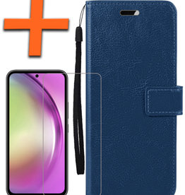 Nomfy Nomfy Samsung Galaxy A54 Hoesje Bookcase Donkerblauw Met Screenprotector